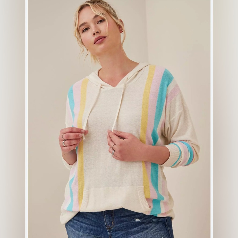 Torrid Birch Stripe hooded pullover sweater size 0 plus size